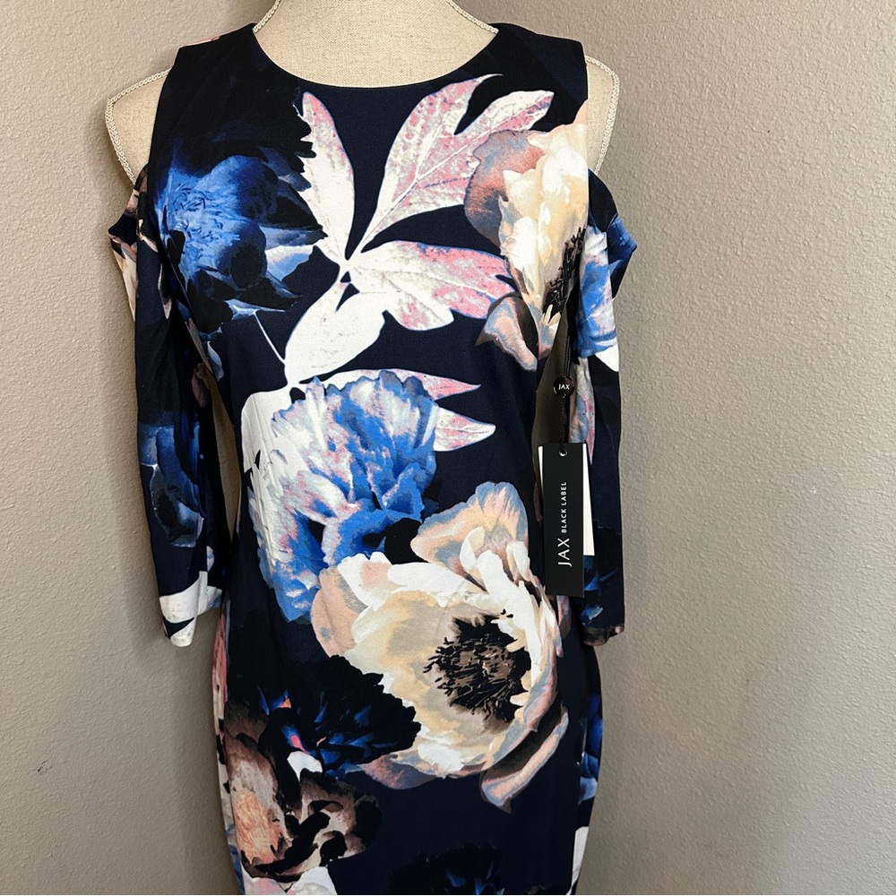 Black Label Blue and Black Cold Shoulder Bodycon Dress